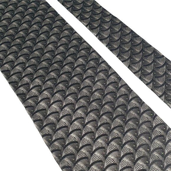 Di Moggio Mens Vintage Silk Tie Black Silver Geometric Pattern Handmade Gift Dad - Picture 2 of 5